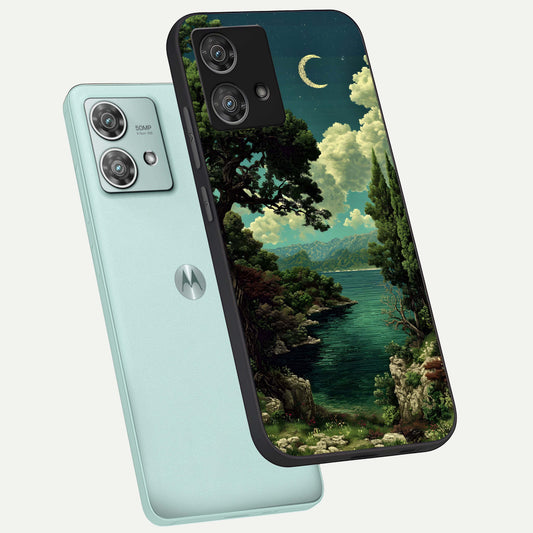  Celestial Lake Peace phone case For Moto Edge 40 Neo showing premium glass back cover with detailed artwork