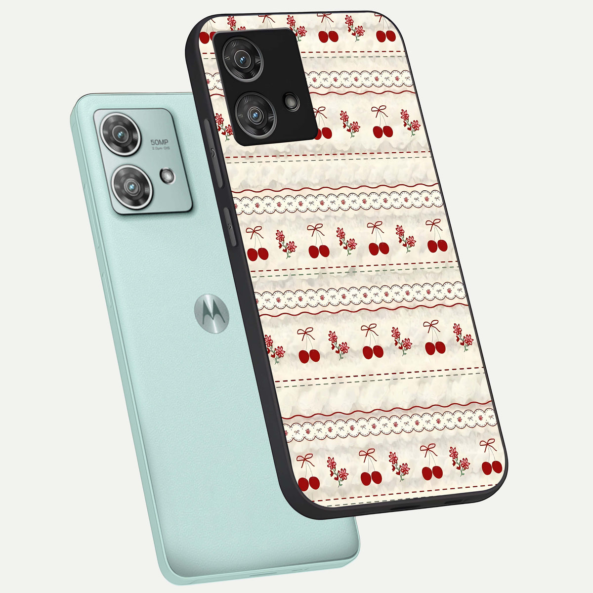  Cherry Bloom Charm phone case For Moto Edge 40 Neo showing premium glass back cover with detailed artwork