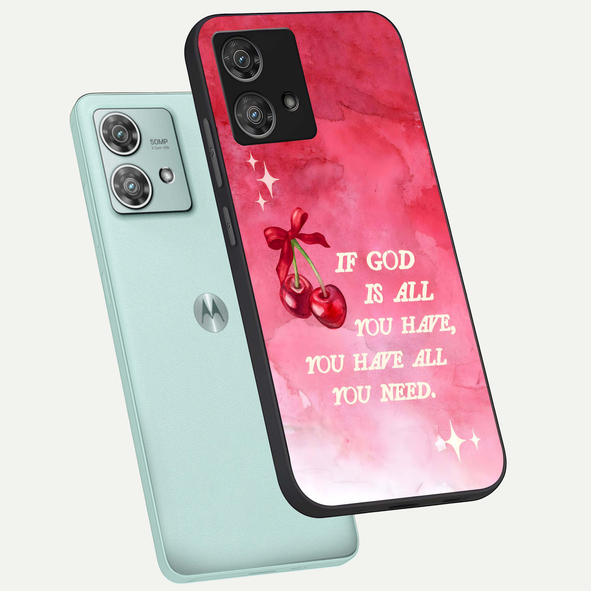  Cherry Quote phone case For Moto Edge 40 Neo showing premium glass back cover with detailed artwork