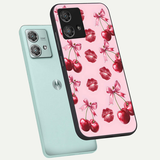  Cherry With Lips phone case For Moto Edge 40 Neo showing premium glass back cover with detailed artwork