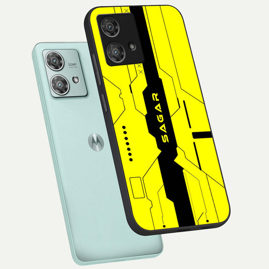  Circuit CYBERPUNK Custom Name phone case For Moto Edge 40 Neo showing premium glass back cover with detailed artwork