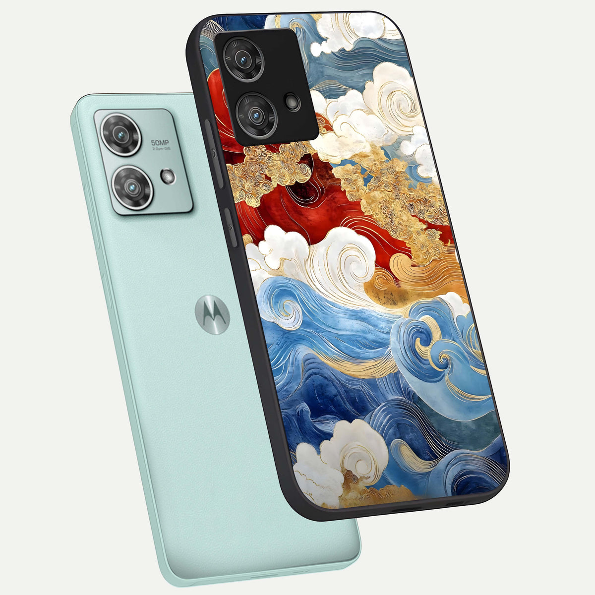  Colored Waves phone case For Moto Edge 40 Neo showing premium glass back cover with detailed artwork