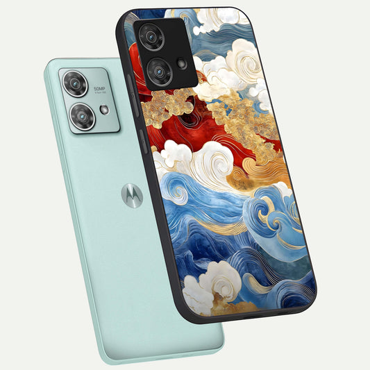  Colored Waves phone case For Moto Edge 40 Neo showing premium glass back cover with detailed artwork