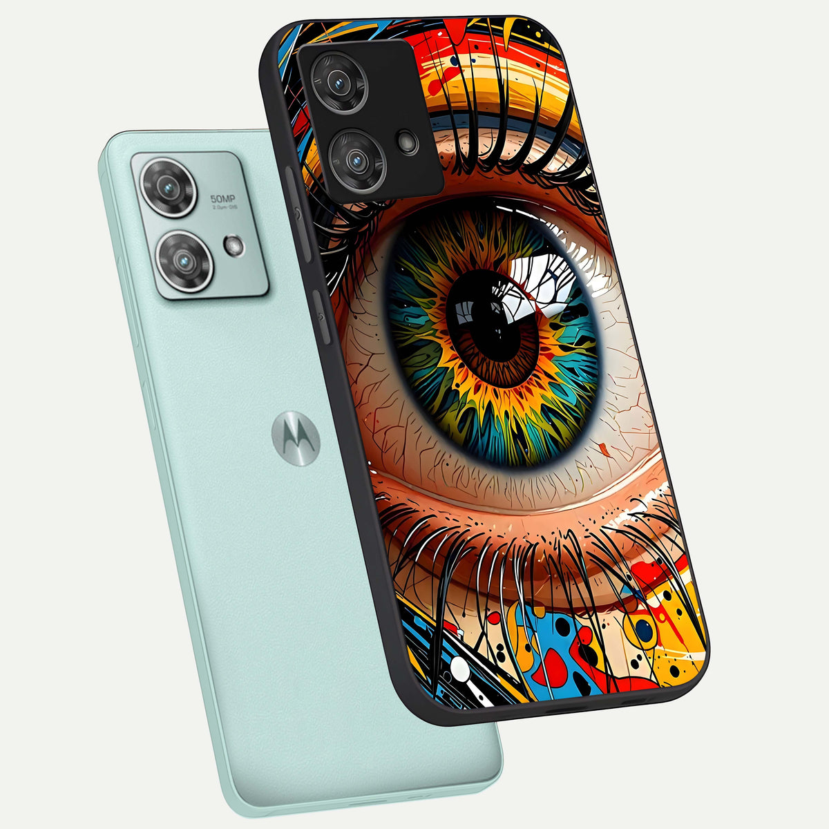  Colorful Eye phone case For Moto Edge 40 Neo showing premium glass back cover with detailed artwork