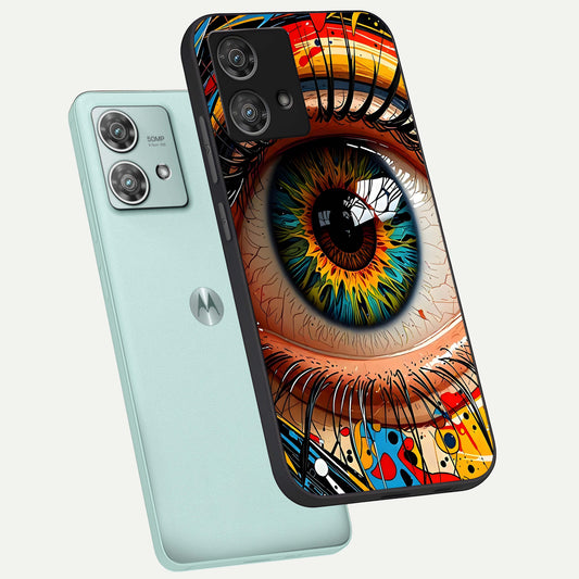  Colorful Eye phone case For Moto Edge 40 Neo showing premium glass back cover with detailed artwork