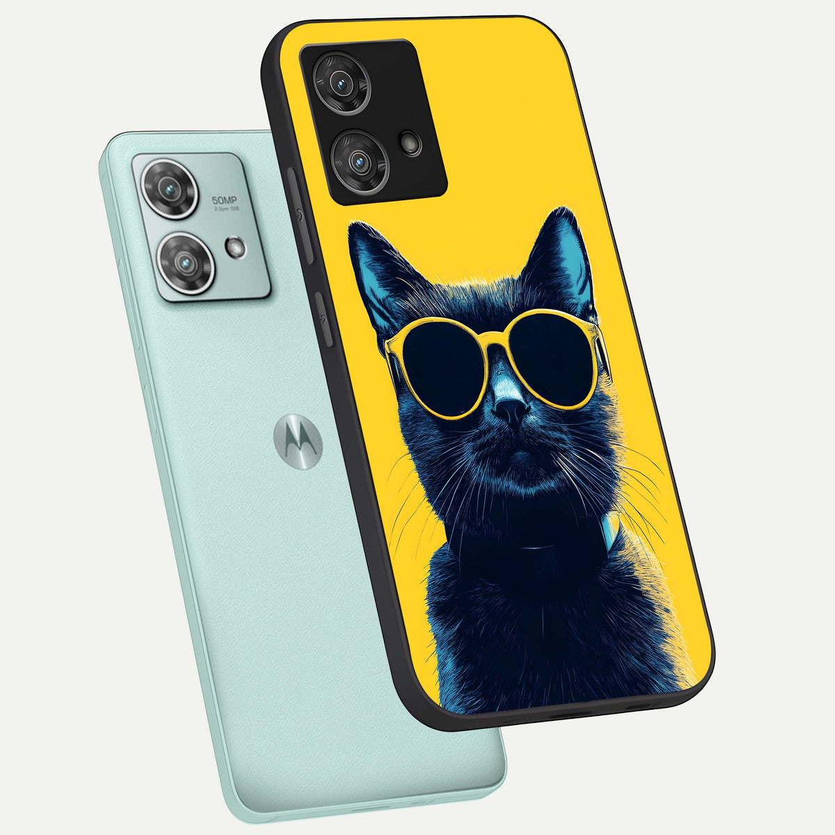  Cool Cat Vibes phone case For Moto Edge 40 Neo showing premium glass back cover with detailed artwork