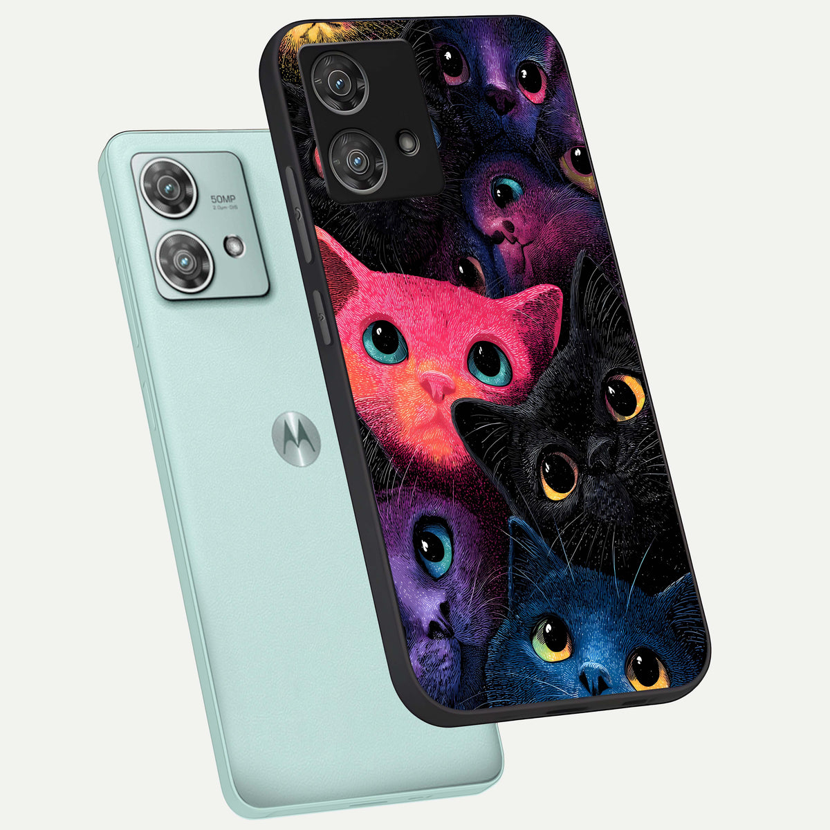  Cosmic Cats Dreams phone case For Moto Edge 40 Neo showing premium glass back cover with detailed artwork