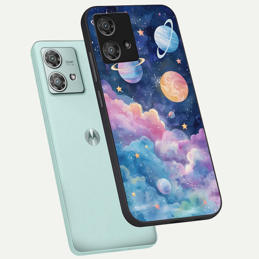  Cosmic Planet Dreams phone case For Moto Edge 40 Neo showing premium glass back cover with detailed artwork