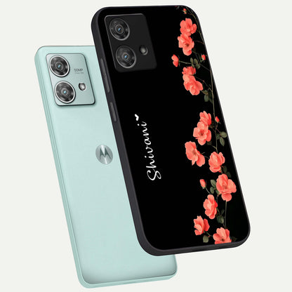  Crimson Bloom Grace Custom Name phone case For Moto Edge 40 Neo showing premium glass back cover with detailed artwork