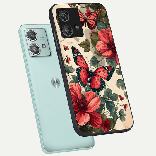  Crimson Butterfly Garden phone case For Moto Edge 40 Neo showing premium glass back cover with detailed artwork