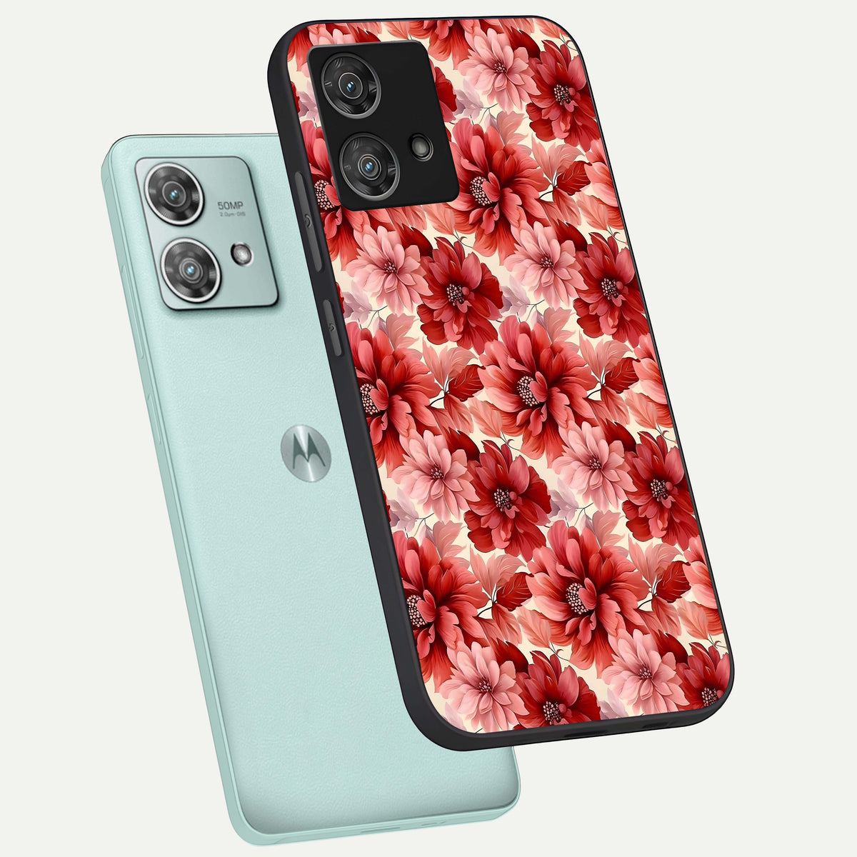  Crimson Love Petals phone case For Moto Edge 40 Neo showing premium glass back cover with detailed artwork