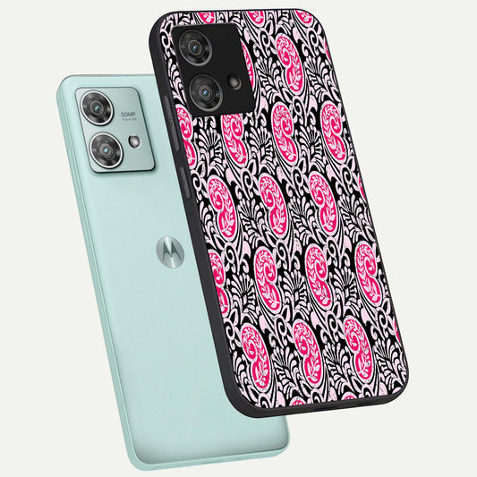 Crimson Paisley Charm phone case For Moto Edge 40 Neo showing premium glass back cover with detailed artwork