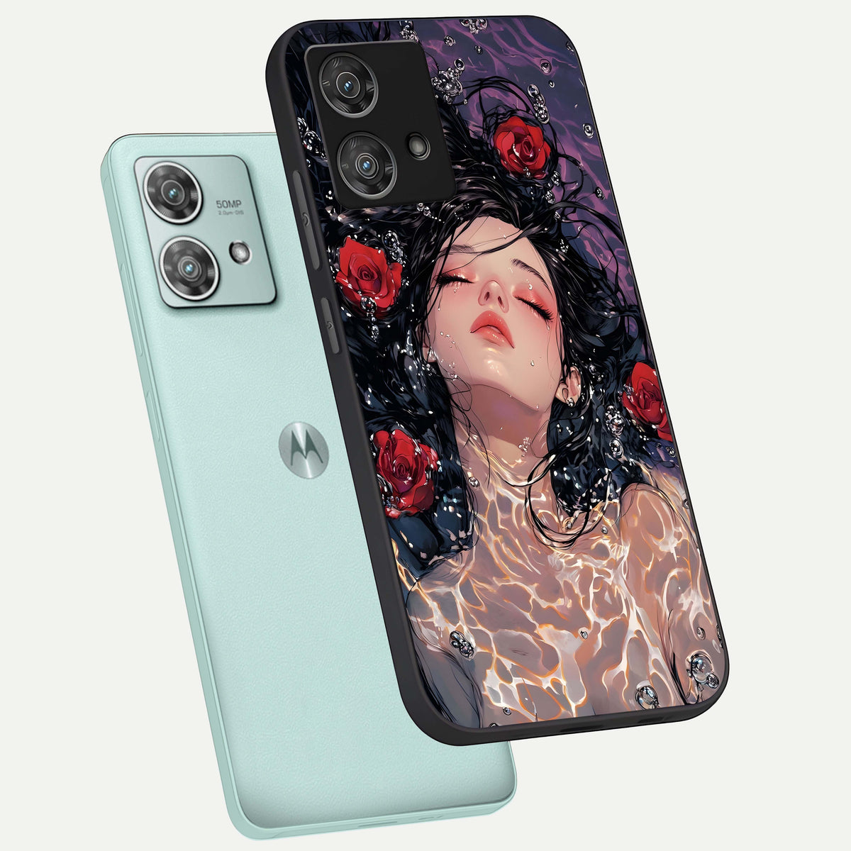  Crimson Rose Serenity phone case For Moto Edge 40 Neo showing premium glass back cover with detailed artwork