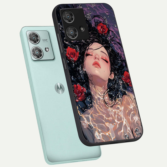  Crimson Rose Serenity phone case For Moto Edge 40 Neo showing premium glass back cover with detailed artwork