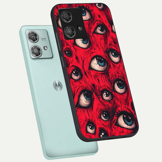  Crimson Watch Eyes phone case For Moto Edge 40 Neo showing premium glass back cover with detailed artwork
