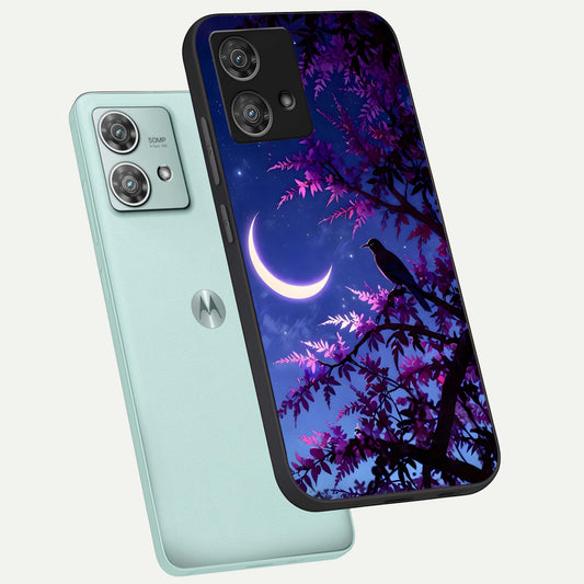  Crow And Moon Scenery phone case For Moto Edge 40 Neo showing premium glass back cover with detailed artwork