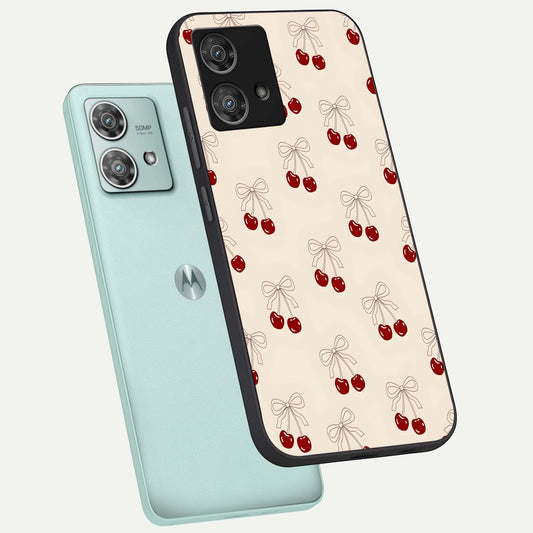  Cute Cherry Pattern phone case For Moto Edge 40 Neo showing premium glass back cover with detailed artwork