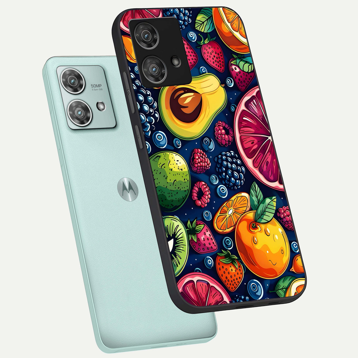  Cute Fruits Art phone case For Moto Edge 40 Neo showing premium glass back cover with detailed artwork