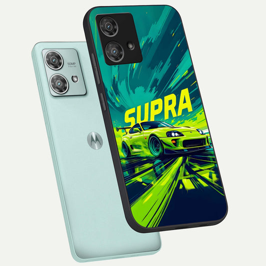  Electric Supra Thunder phone case For Moto Edge 40 Neo showing premium glass back cover with detailed artwork