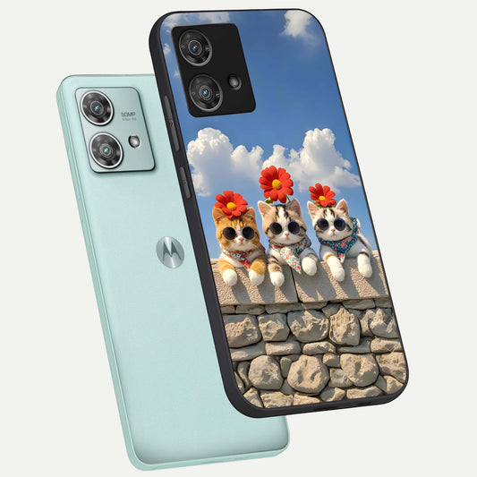  Floral Kitty Squad phone case For Moto Edge 40 Neo showing premium glass back cover with detailed artwork