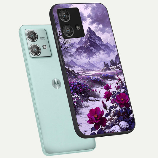  Flower Mountain View phone case For Moto Edge 40 Neo showing premium glass back cover with detailed artwork
