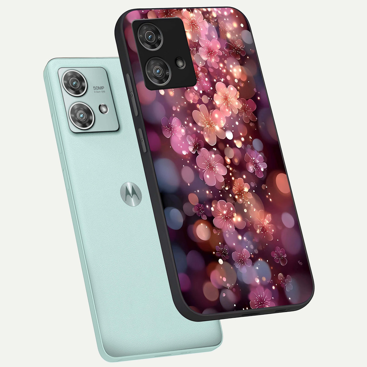  Glowing Petal Bliss phone case For Moto Edge 40 Neo showing premium glass back cover with detailed artwork