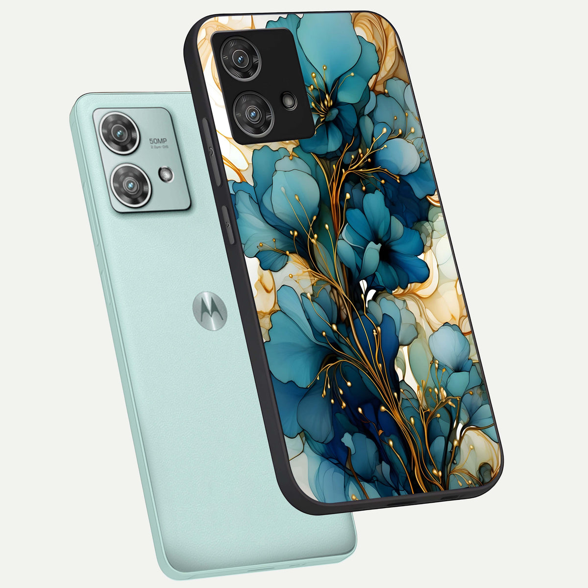  Golden Bloom Symphony phone case For Moto Edge 40 Neo showing premium glass back cover with detailed artwork