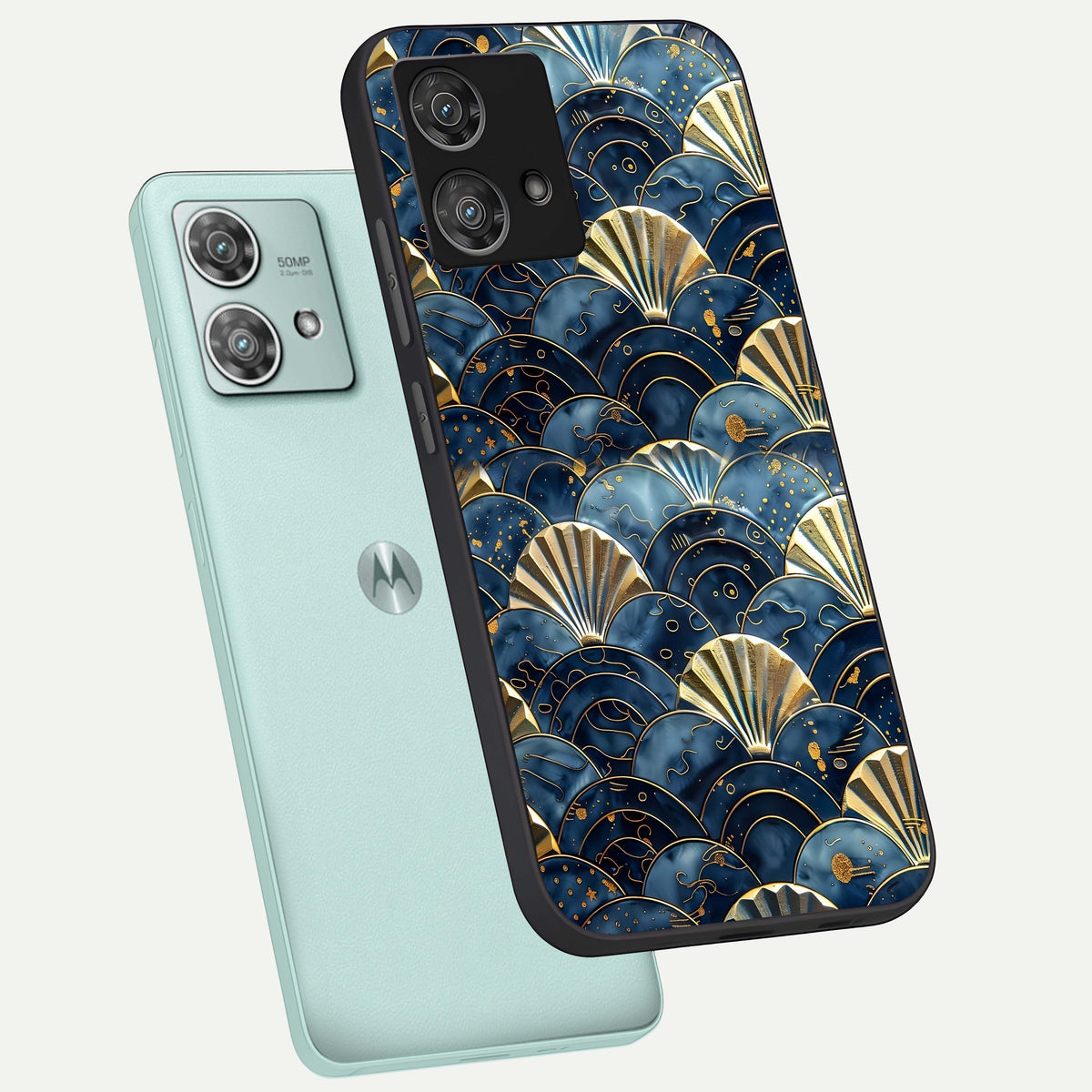  Golden Wave Luxe phone case For Moto Edge 40 Neo showing premium glass back cover with detailed artwork