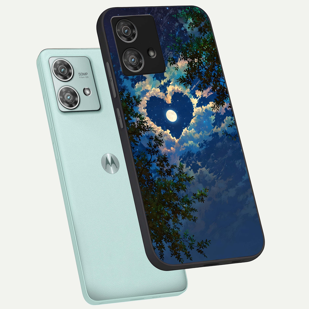  Heart With Moon Sky phone case For Moto Edge 40 Neo showing premium glass back cover with detailed artwork