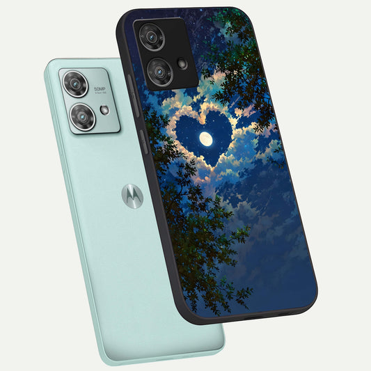  Heart With Moon Sky phone case For Moto Edge 40 Neo showing premium glass back cover with detailed artwork