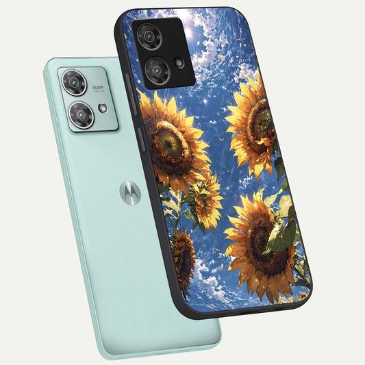  Heavenly Sunflower Rise phone case For Moto Edge 40 Neo showing premium glass back cover with detailed artwork