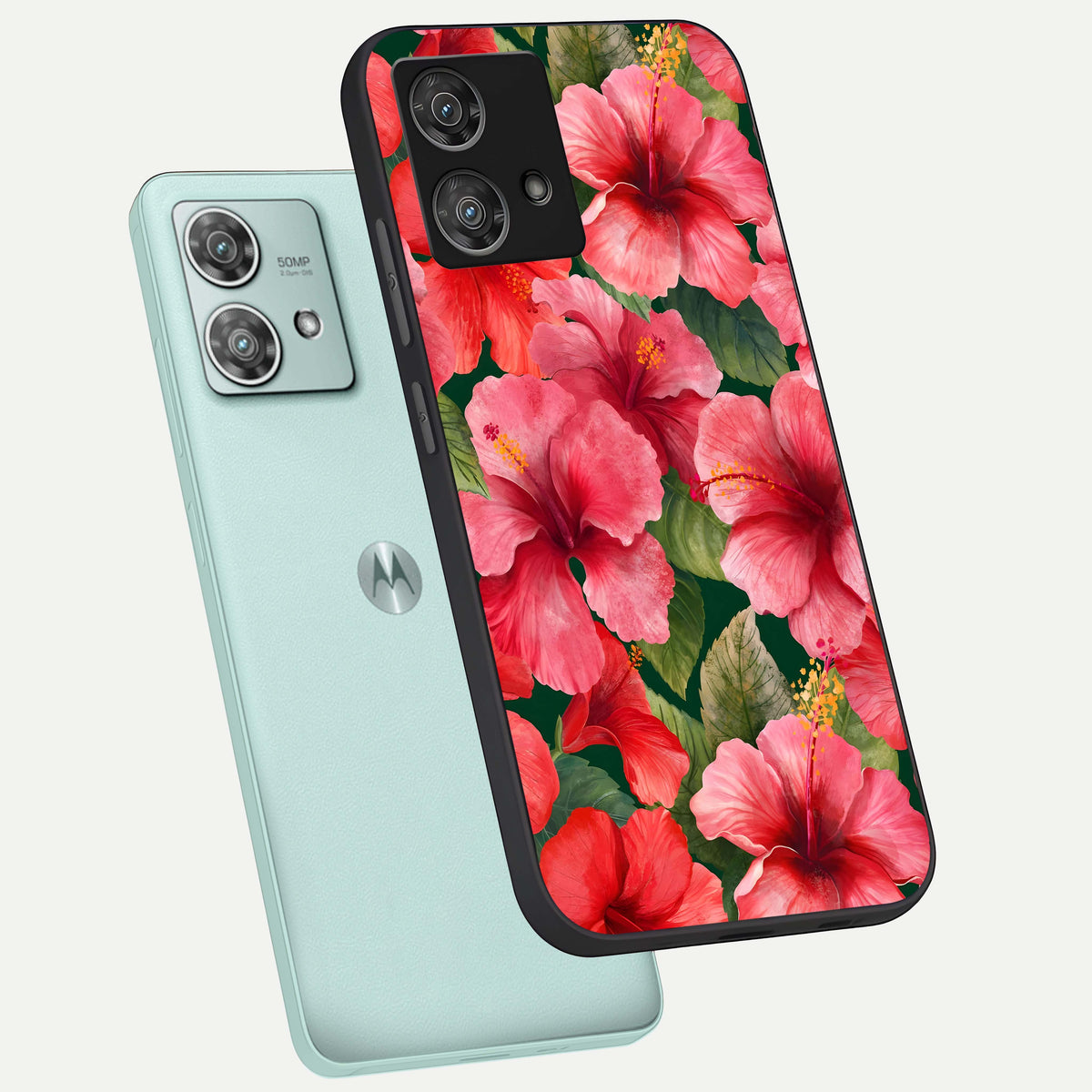  Hibiscus Pattern phone case For Moto Edge 40 Neo showing premium glass back cover with detailed artwork