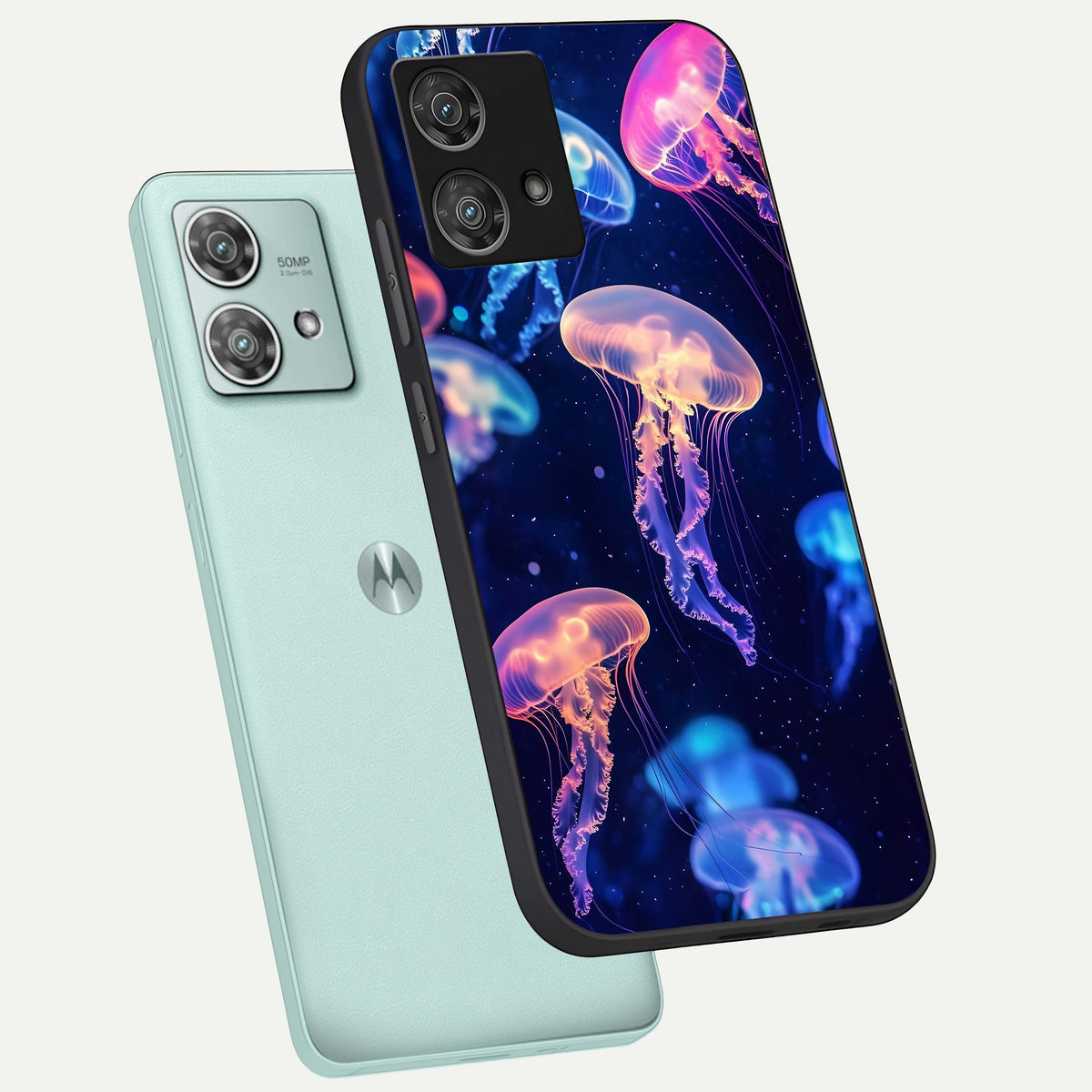  Jellyfish Pattern phone case For Moto Edge 40 Neo showing premium glass back cover with detailed artwork