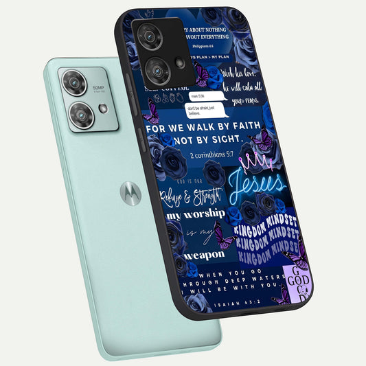  Kingdom Faith Glow phone case For Moto Edge 40 Neo showing premium glass back cover with detailed artwork