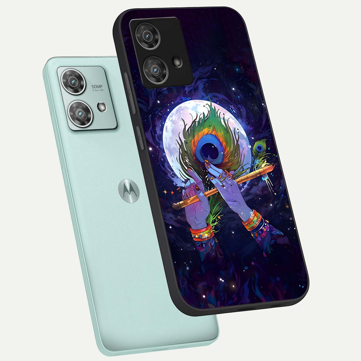  Krishna Hands Art phone case For Moto Edge 40 Neo showing premium glass back cover with detailed artwork