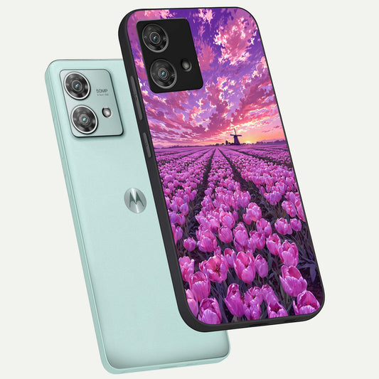  Lavender Dream Skies phone case For Moto Edge 40 Neo showing premium glass back cover with detailed artwork