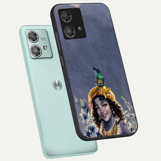  Lord Krishna phone case For Moto Edge 40 Neo showing premium glass back cover with detailed artwork
