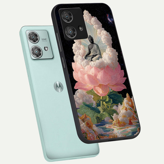  Lotus Divine Peace phone case For Moto Edge 40 Neo showing premium glass back cover with detailed artwork