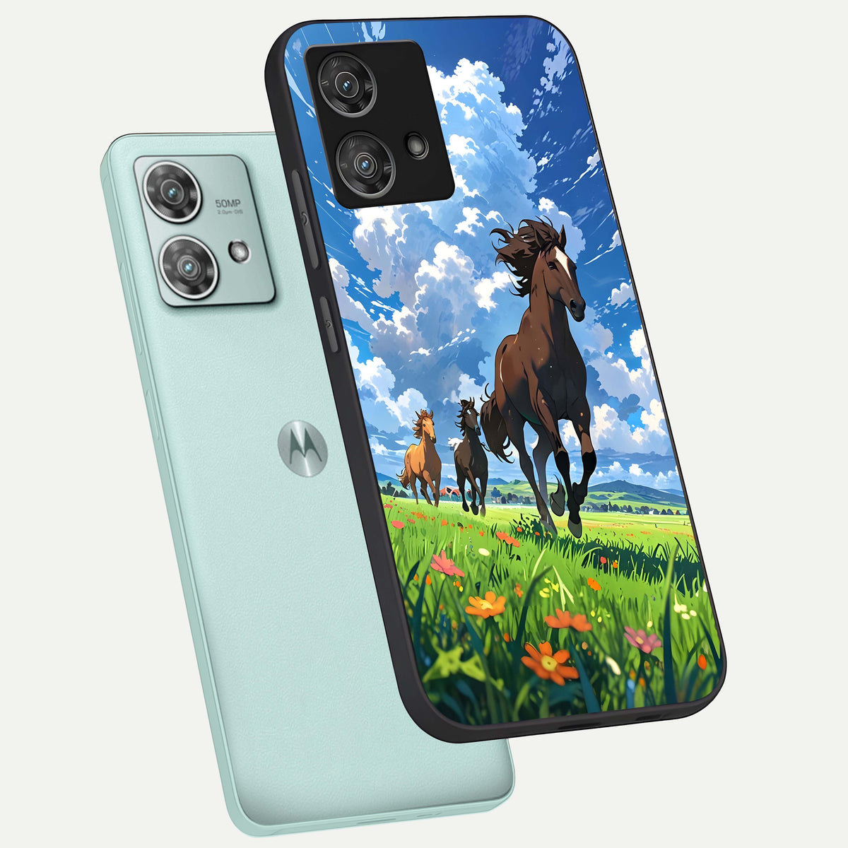  Majestic Horses Galloping phone case For Moto Edge 40 Neo showing premium glass back cover with detailed artwork