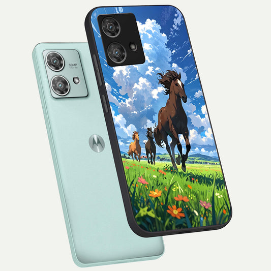  Majestic Horses Galloping phone case For Moto Edge 40 Neo showing premium glass back cover with detailed artwork