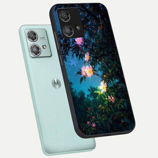  Midnight Bloom Glow phone case For Moto Edge 40 Neo showing premium glass back cover with detailed artwork