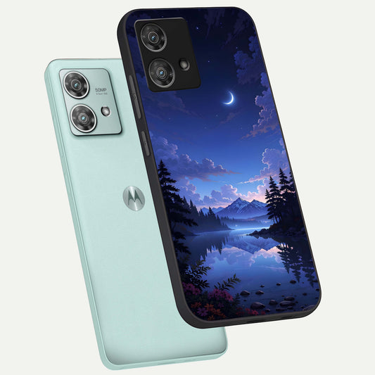  Midnight Lake Peace phone case For Moto Edge 40 Neo showing premium glass back cover with detailed artwork