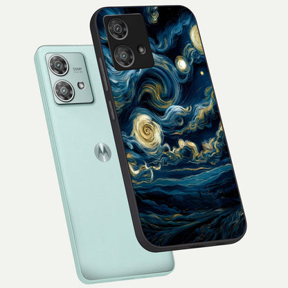  Midnight Sky Whirl phone case For Moto Edge 40 Neo showing premium glass back cover with detailed artwork