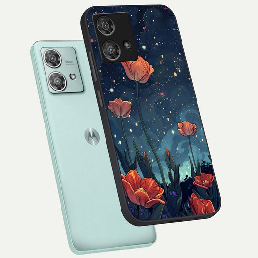  Midnight Tulip Glow phone case For Moto Edge 40 Neo showing premium glass back cover with detailed artwork