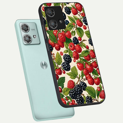 Mixed Berry Collage phone case For Moto Edge 40 Neo showing premium glass back cover with detailed artwork