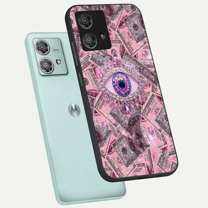  Money Eye Luxe phone case For Moto Edge 40 Neo showing premium glass back cover with detailed artwork