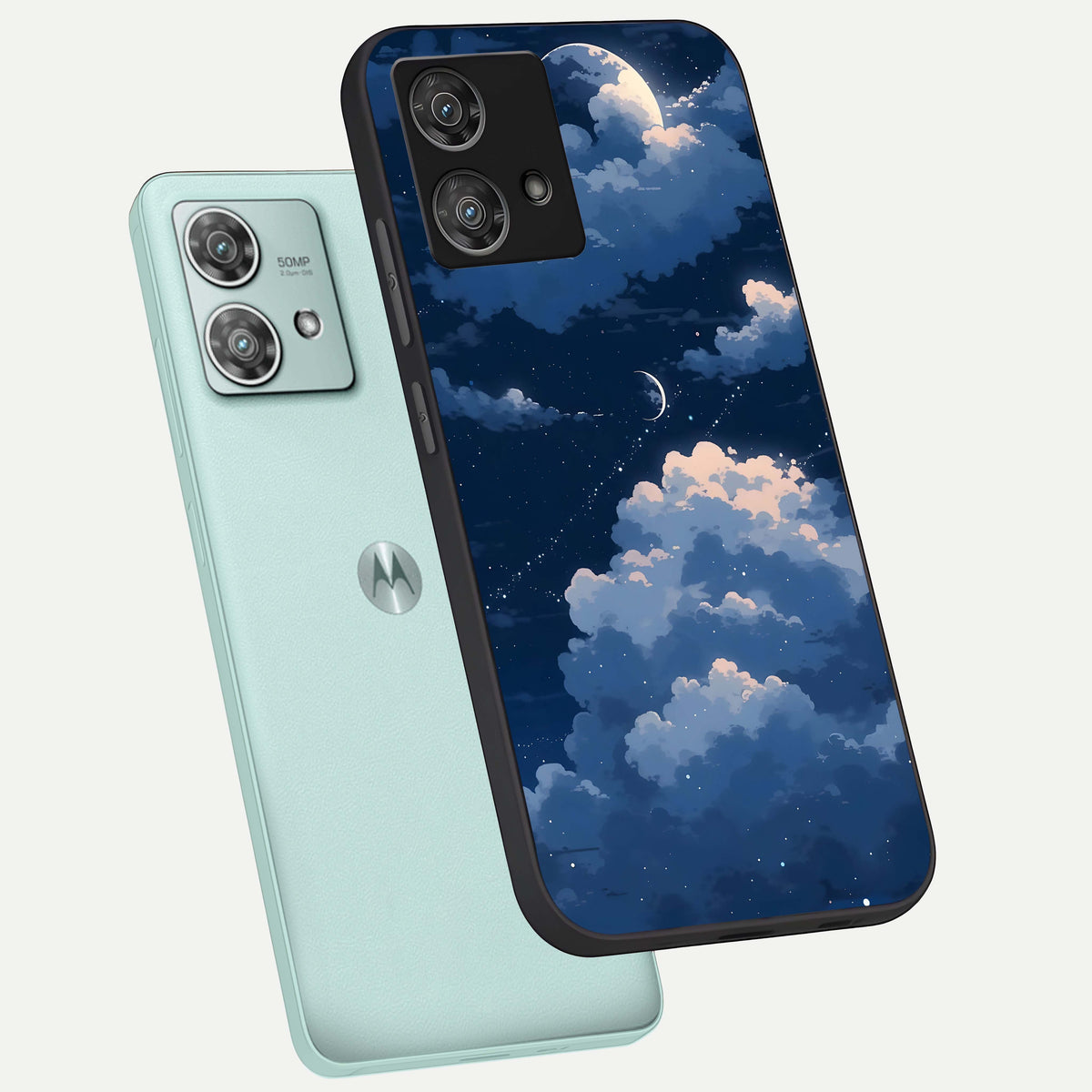  Moon Dream Haze phone case For Moto Edge 40 Neo showing premium glass back cover with detailed artwork