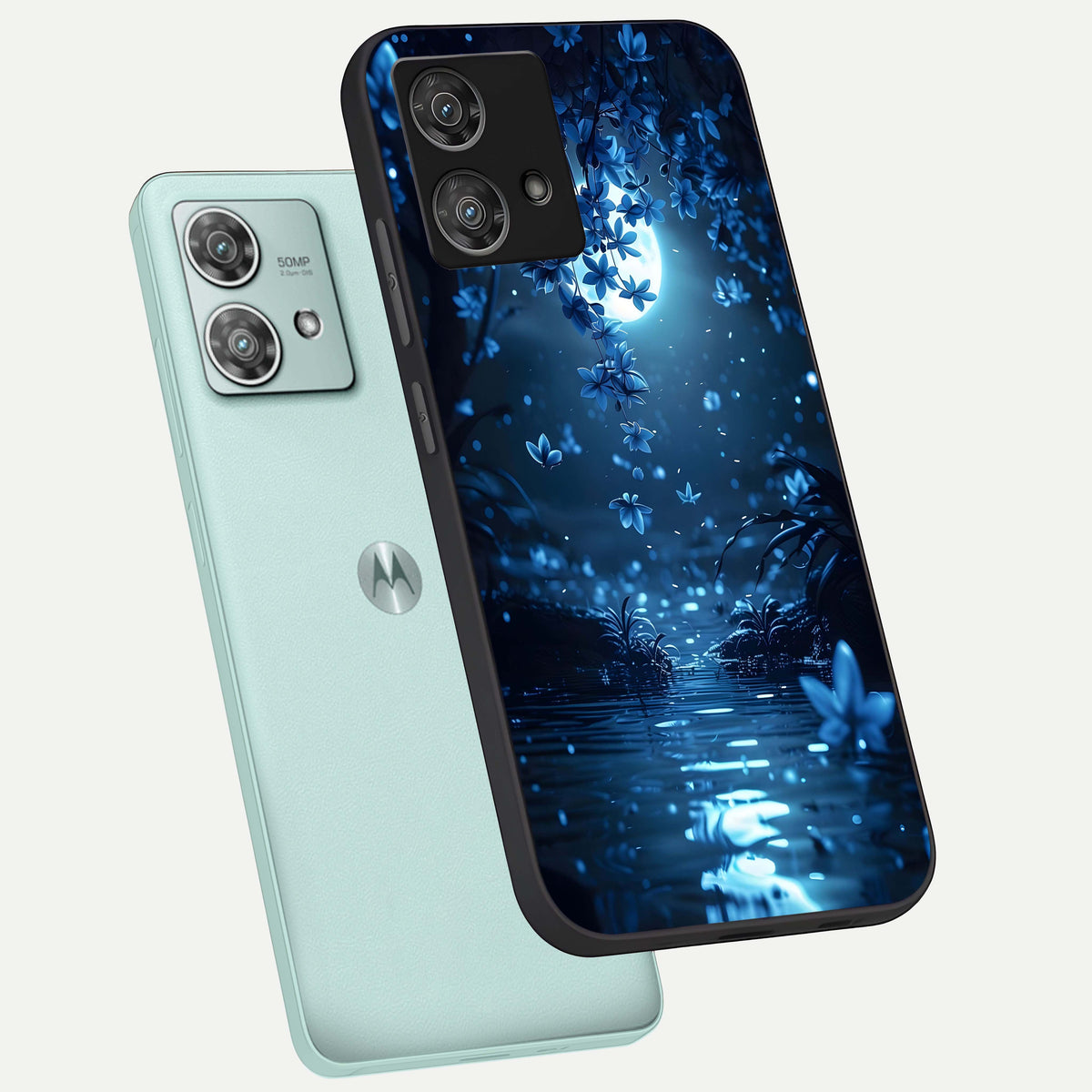  Moonlight Petal Dream phone case For Moto Edge 40 Neo showing premium glass back cover with detailed artwork
