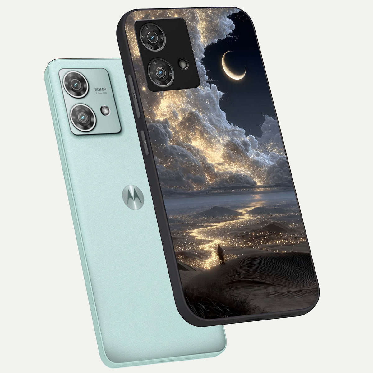  Moonlight Spark Path phone case For Moto Edge 40 Neo showing premium glass back cover with detailed artwork