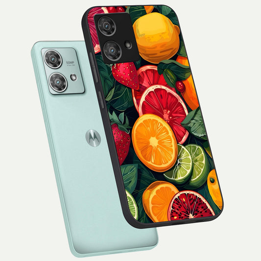  Multiple Fruits phone case For Moto Edge 40 Neo showing premium glass back cover with detailed artwork